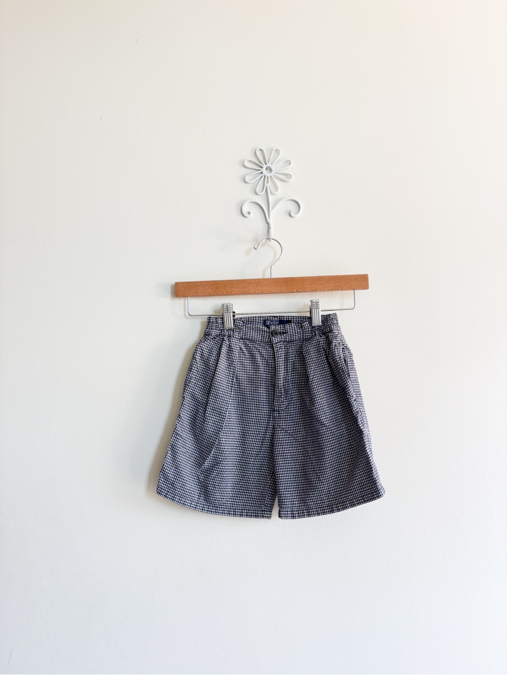 Polo High-Waist Gingham Shorts in navy & White
